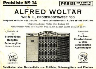 Cennik wiedeńskiej wytwórni rolet żaluzjowych. Źródło: https://forgottengalicia.com/antique-roller-shutters-vienna/